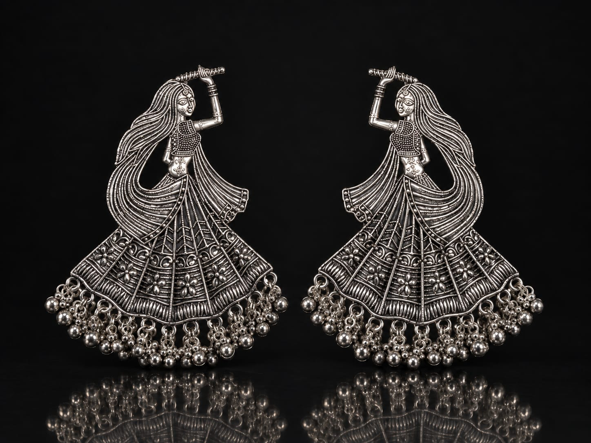 Garba Dancer Earrings – oxidized silver pair