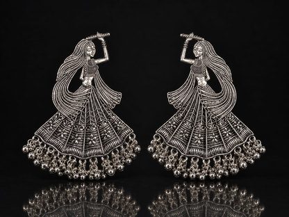 Garba Dancer Earrings – oxidized silver pair