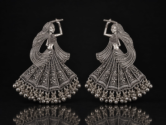 Garba Dancer Earrings – oxidized silver pair